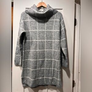 Women Lumiere Gray Turtleneck Sweater
Dress Windowpane Cowl Neck Oversize XS S M